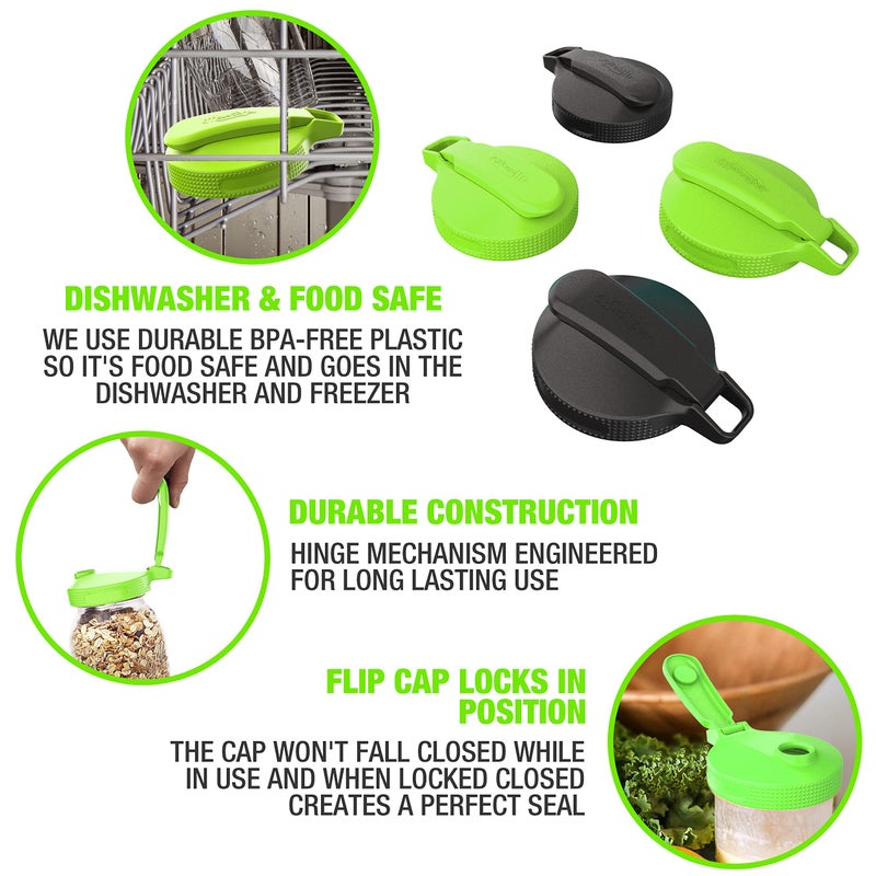 Masontops Multi Top - 2PK - Small Mouth Mason Jar Lids with Pour Spout and Flip Cap â€“ Sip, Pour, Store & More - Jar Not Included - Image 4